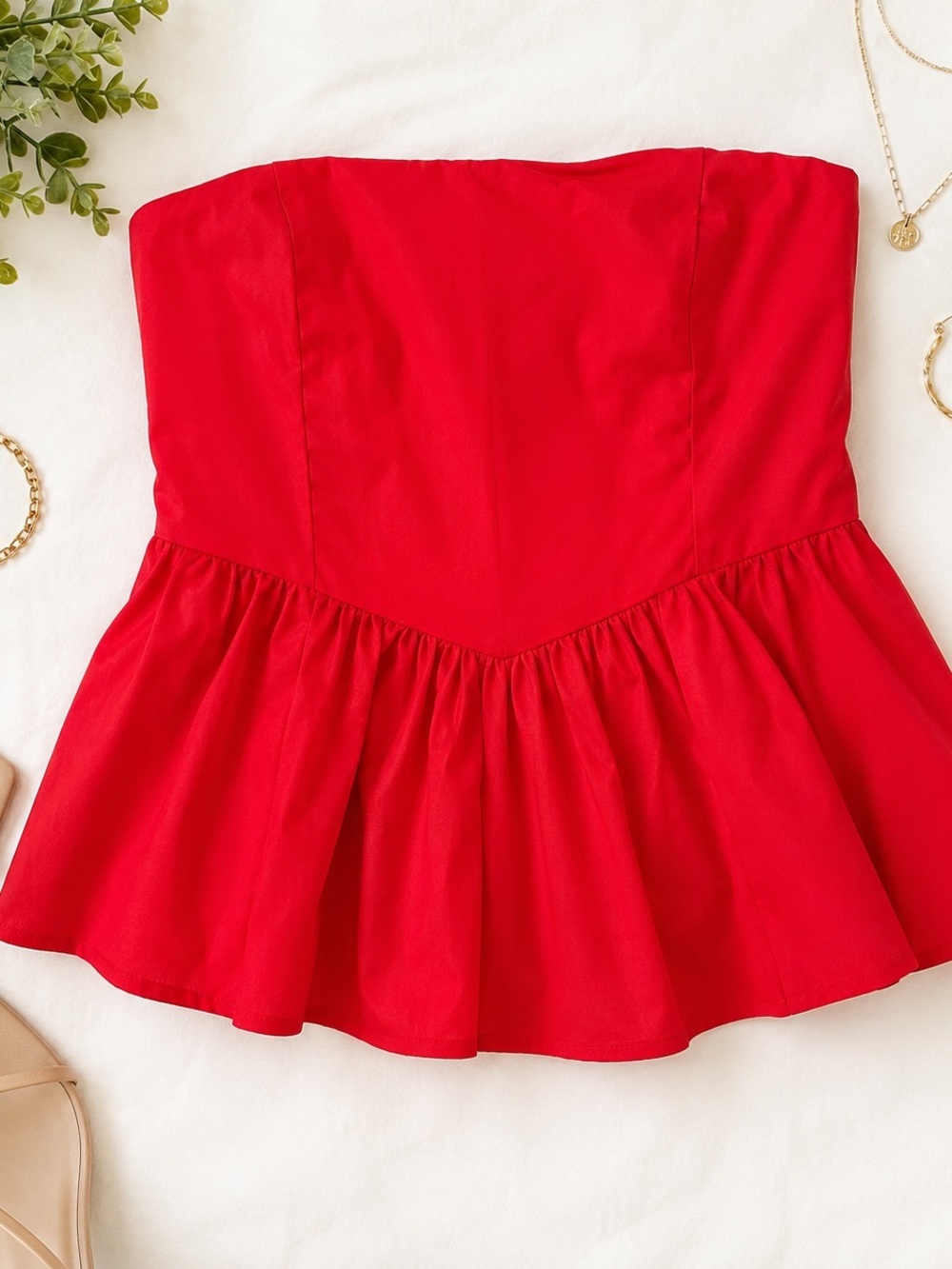 Gianni Bini Red Strapless Bubble Hem Peplum Top NWT 100% Cotton